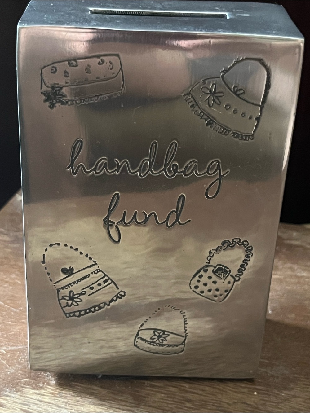 Bombay Silver Metal Handbag Fund Money Box with Coin Slot